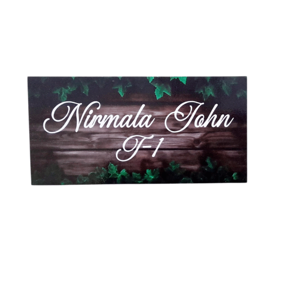 Acrylic Nameplate with wood and leaves background