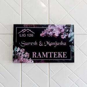 Acrylic Floral Nameplate with Black Base